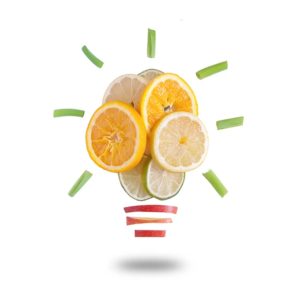 Leuchtende Glühbirne aus Obst und Gemüse